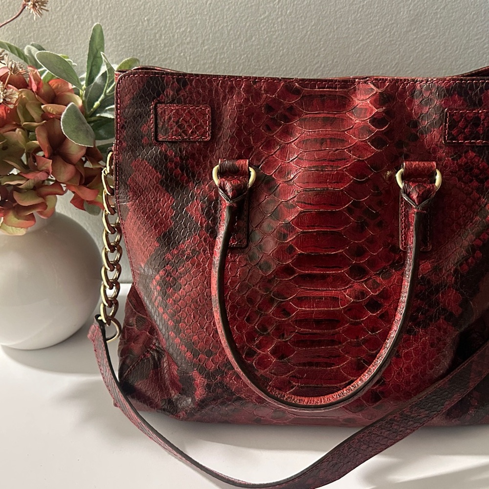Michael Kors Red Snake Print Tote Bag - Picture 5 of 9